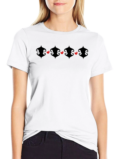 Heart Accent Graphic Black Crew Neck T-Shirt
