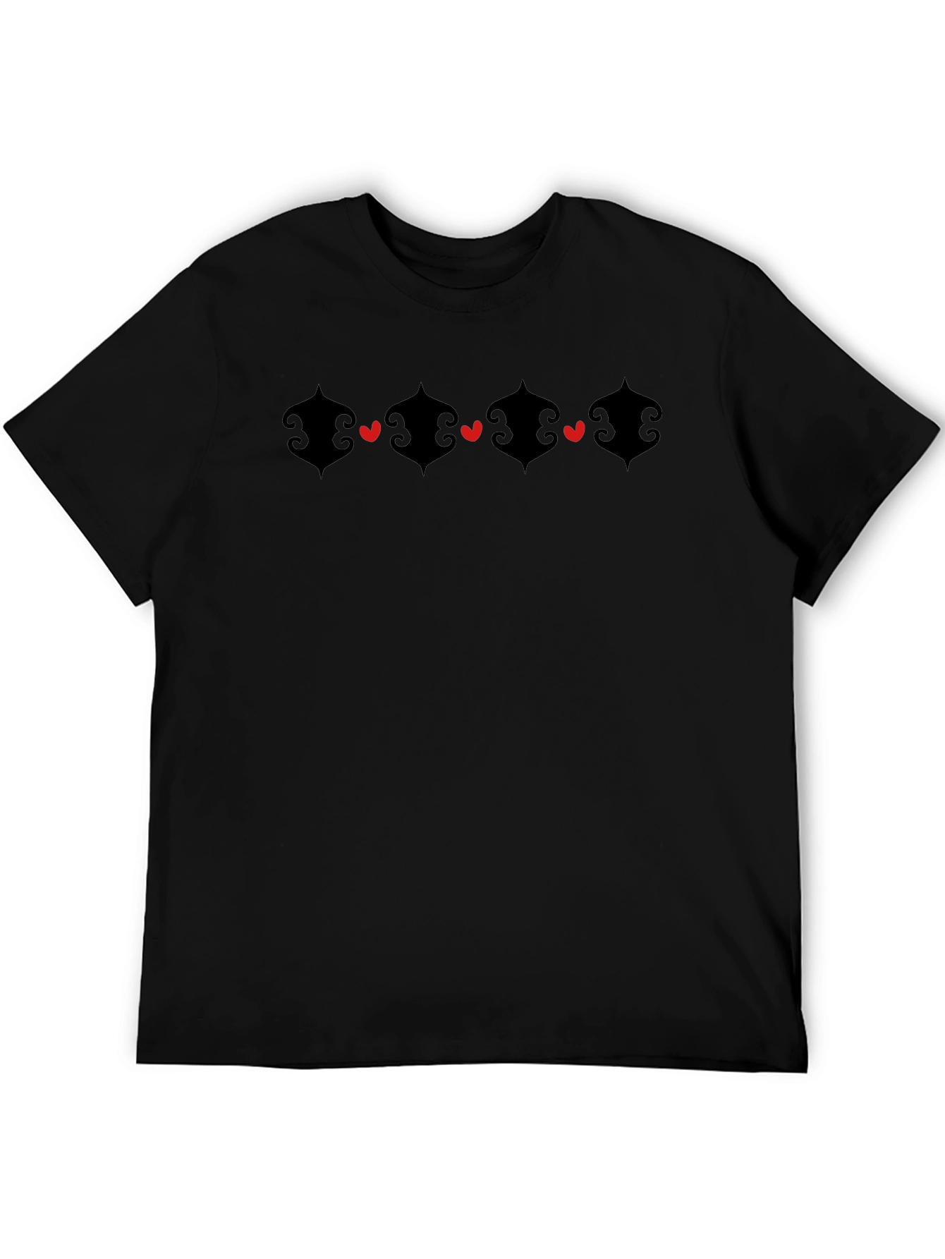Heart Accent Graphic Black Crew Neck T-Shirt