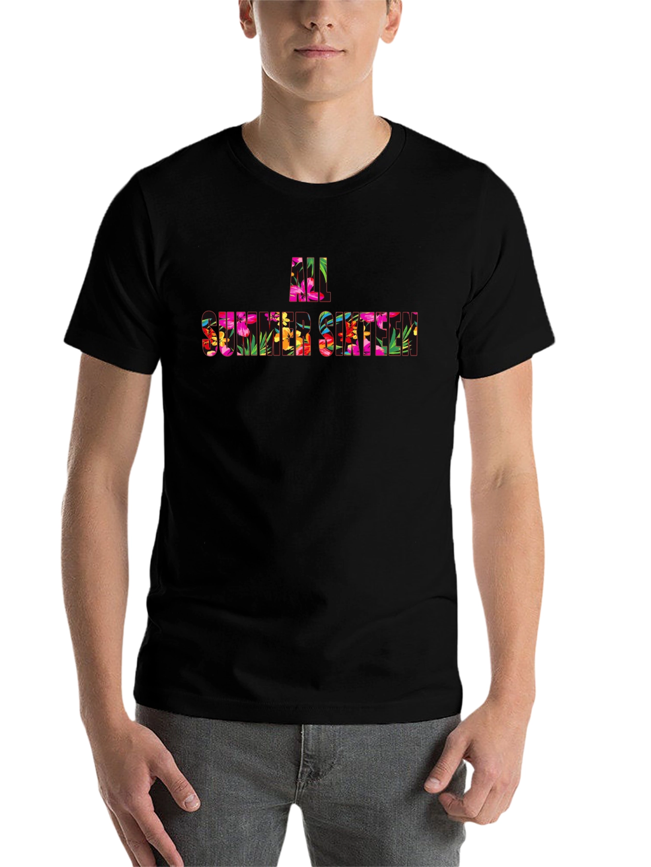 Floral All Summer Sixteen Graphic Black T-Shirt