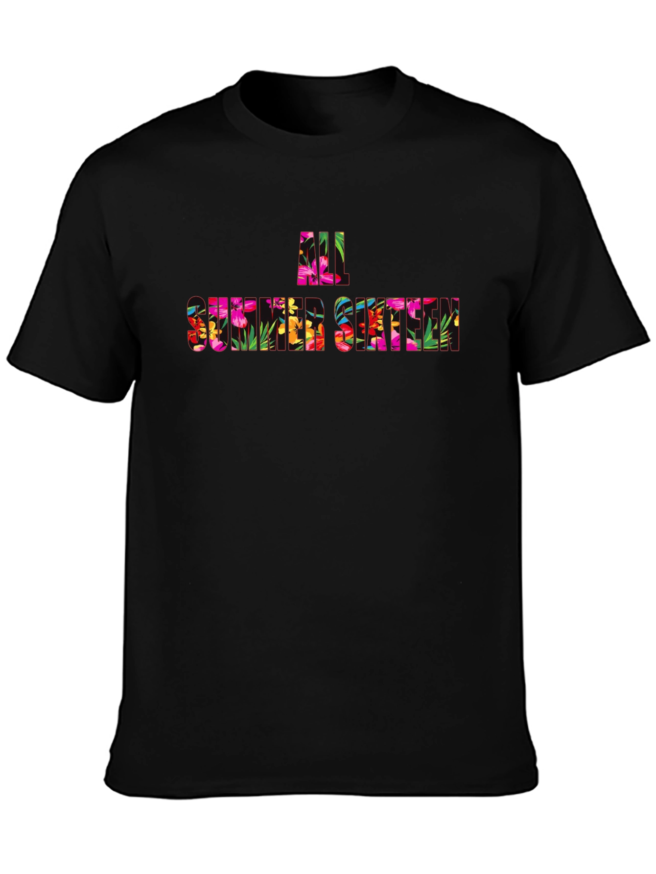 Floral All Summer Sixteen Graphic Black T-Shirt