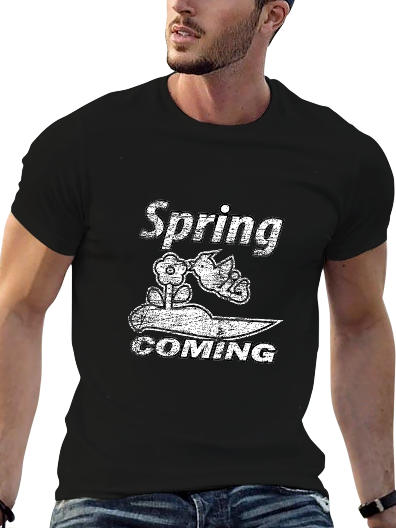 Spring Coming Graphic Black T-Shirt