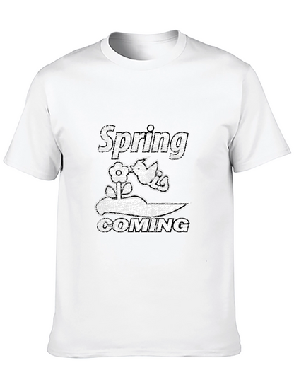 Spring Coming Graphic Black T-Shirt