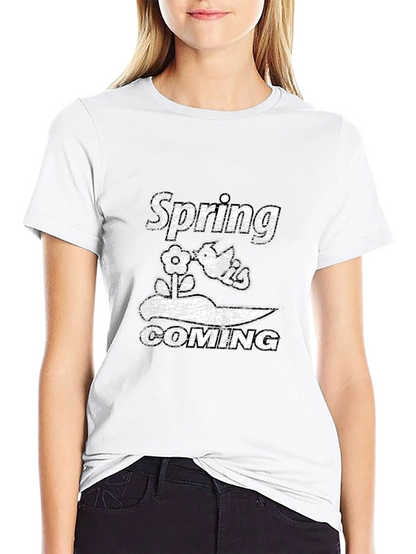 Spring Coming Graphic Black T-Shirt