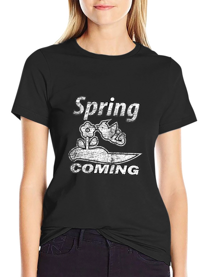 Spring Coming Graphic Black T-Shirt