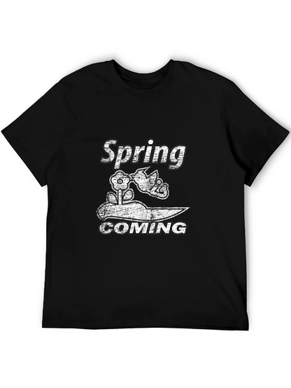 Spring Coming Graphic Black T-Shirt