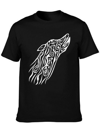 Tribal Wolf Graphic Tee - Black Cotton Blend