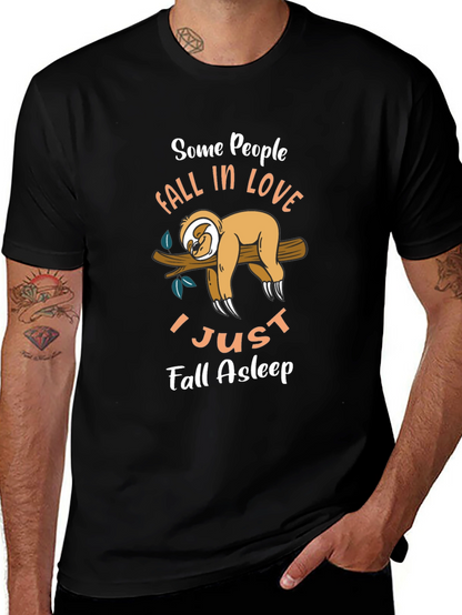 Funny Sloth Graphic T-Shirt - Fall Asleep Tee