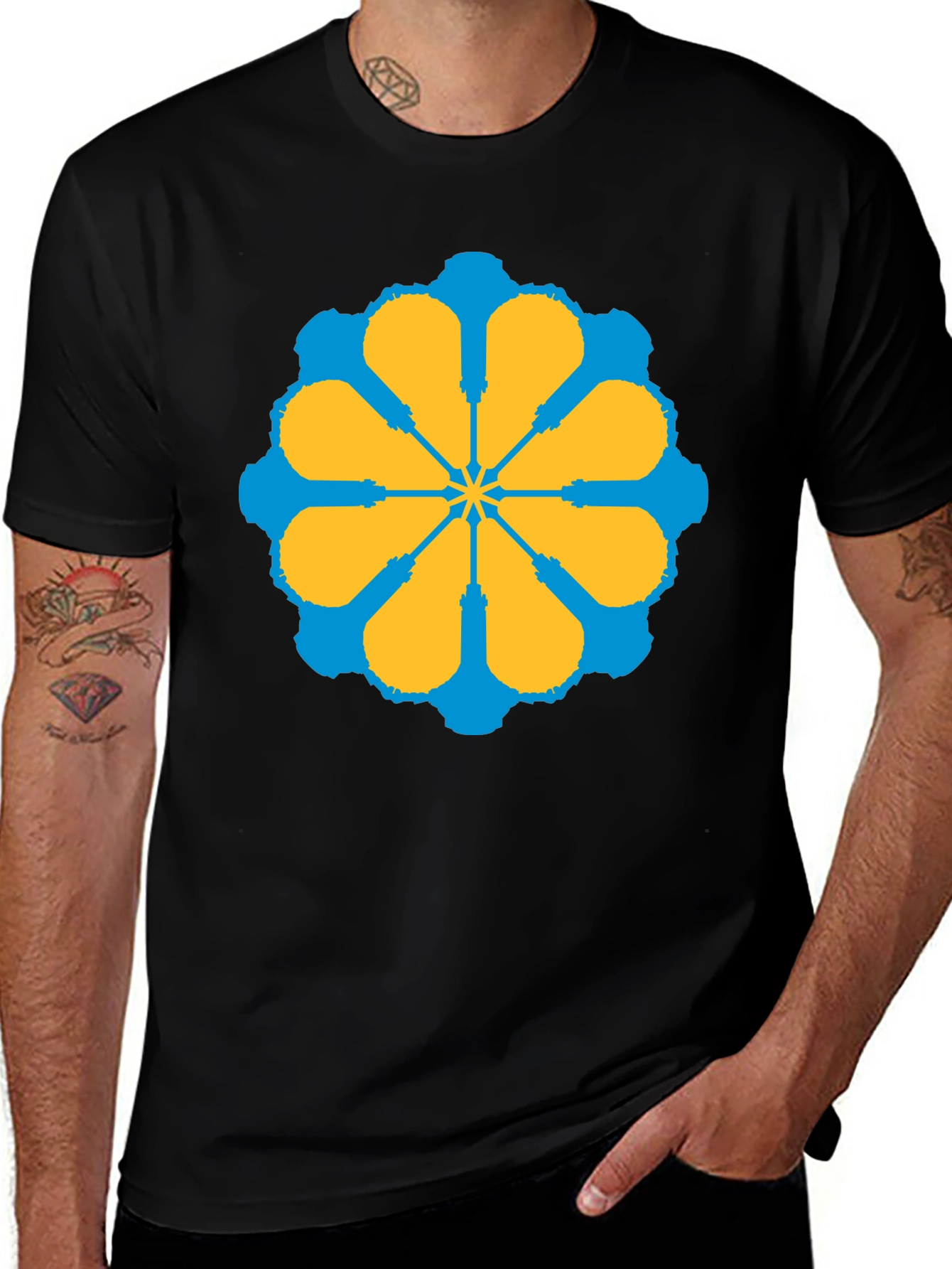 Geometric Flower Graphic Tee - Stylish Black T-Shirt
