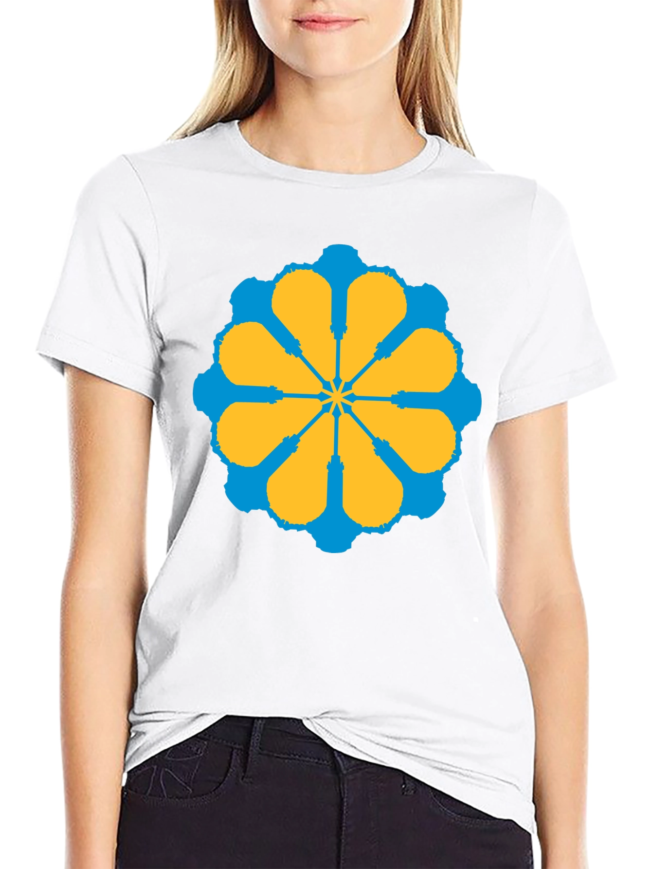 Geometric Flower Graphic Tee - Stylish Black T-Shirt