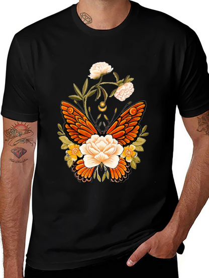 Floral Butterfly Graphic T-Shirt - Black