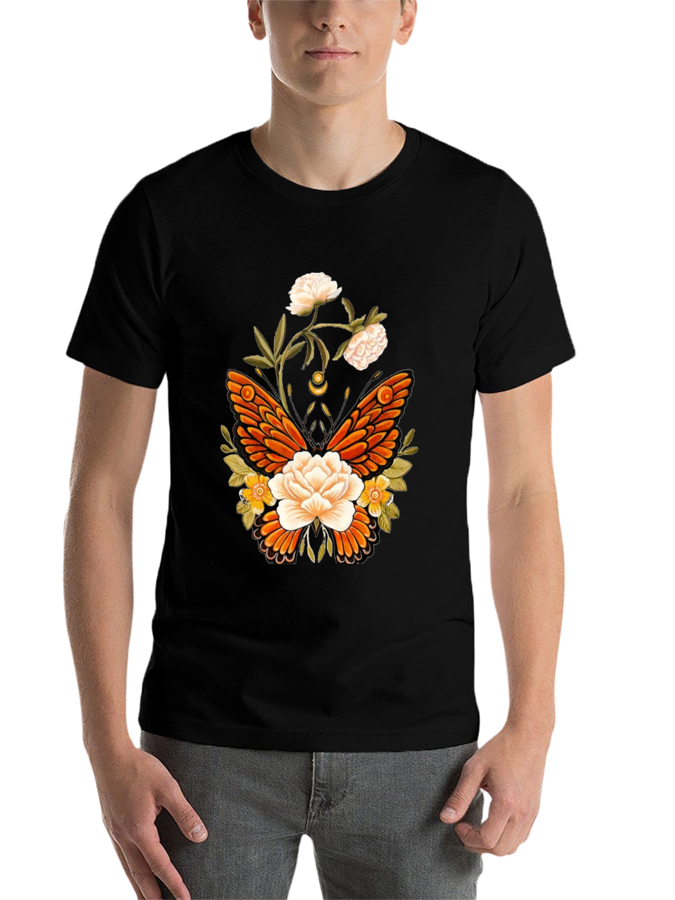 Floral Butterfly Graphic T-Shirt - Black