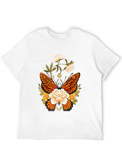 Floral Butterfly Graphic T-Shirt - Black
