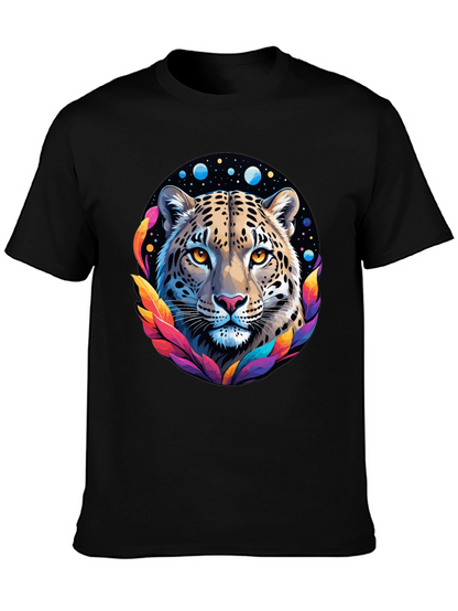 Leopard Galaxy Graphic Print Tee - Stylish Black T-Shirt