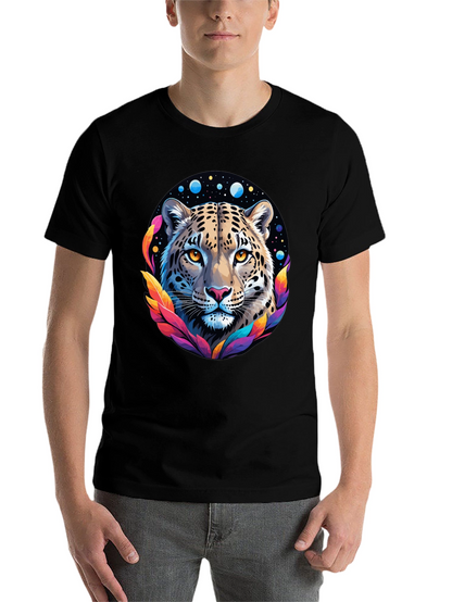 Leopard Galaxy Graphic Print Tee - Stylish Black T-Shirt