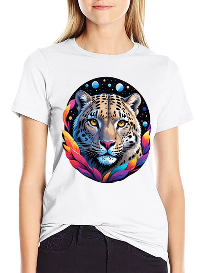 Leopard Galaxy Graphic Print Tee - Stylish Black T-Shirt