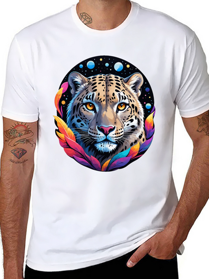 Leopard Galaxy Graphic Print Tee - Stylish Black T-Shirt