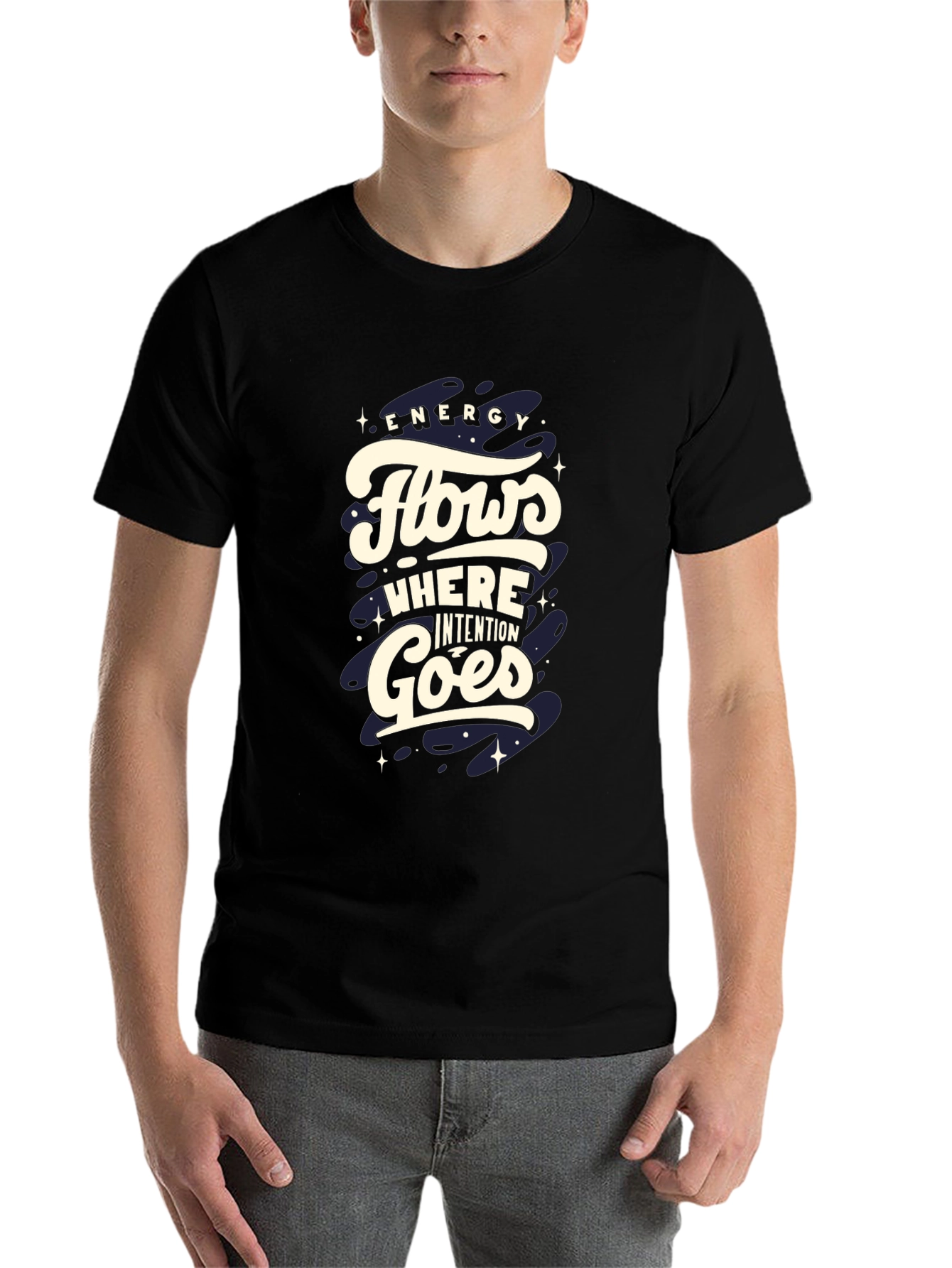 Energy Flows Graphic Tee - Black Cotton Comfort