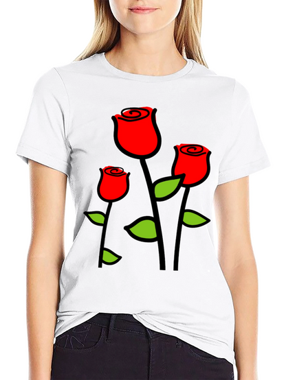 Black T-Shirt with Red Roses Graphic Print