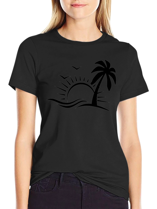 Tropical Beach Graphic Tee - Black
