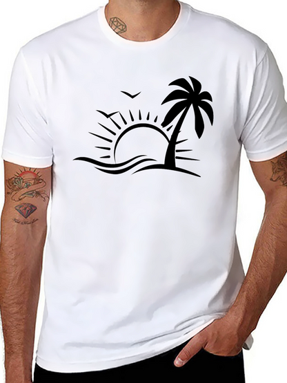 Tropical Beach Graphic Tee - Black