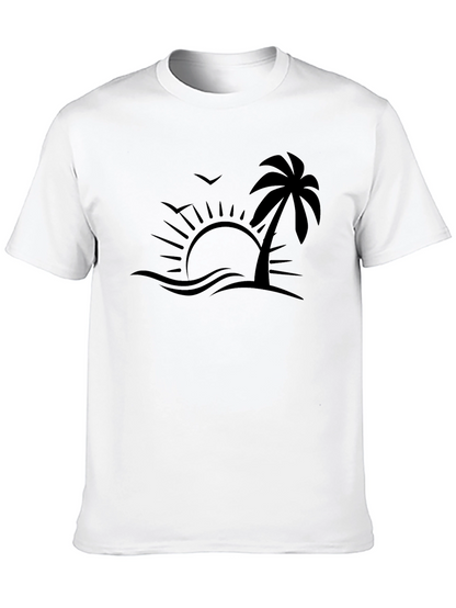 Tropical Beach Graphic Tee - Black