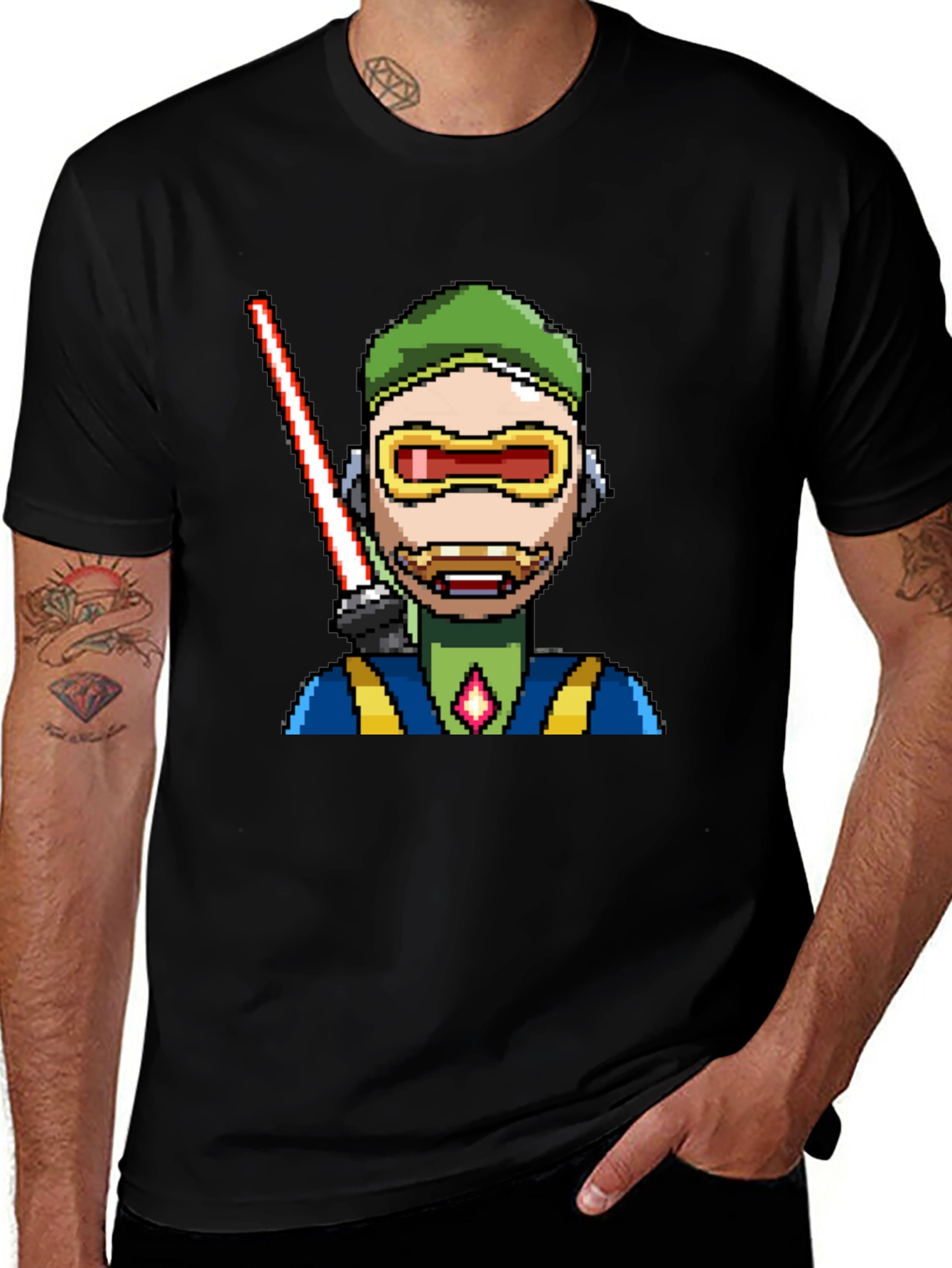 Pixel Art Sci-Fi Character Black T-Shirt