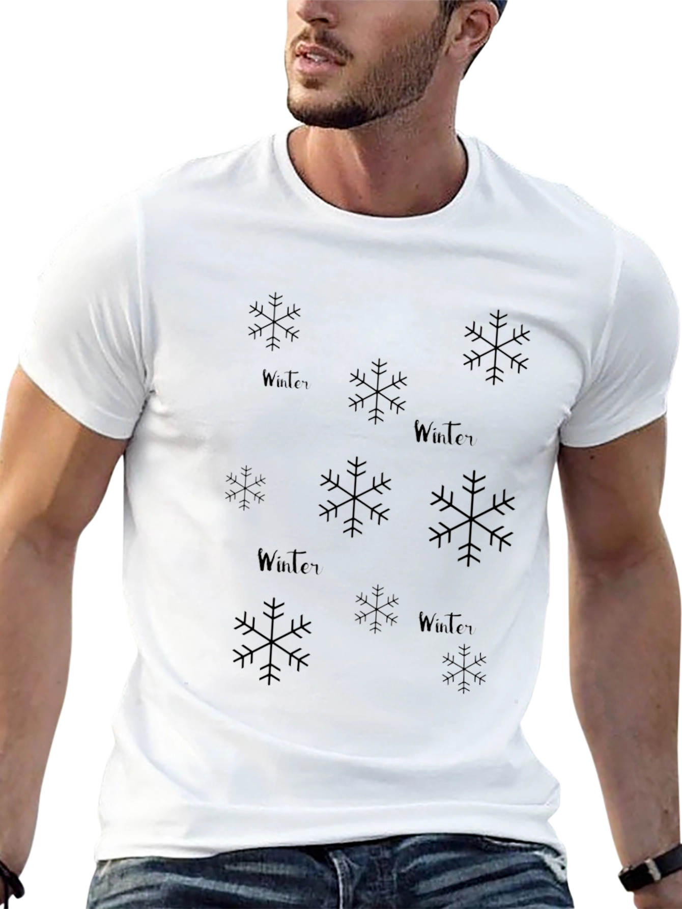 Winter Snowflake Graphic Black T-Shirt