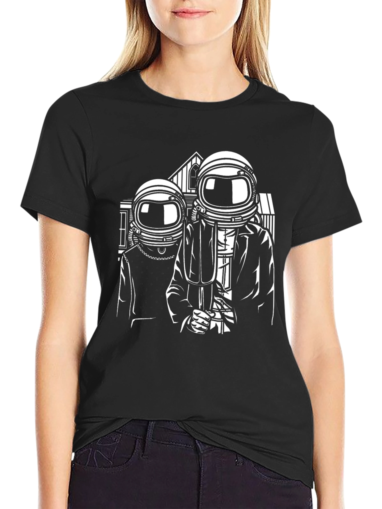 Astronaut American Gothic Black T-Shirt
