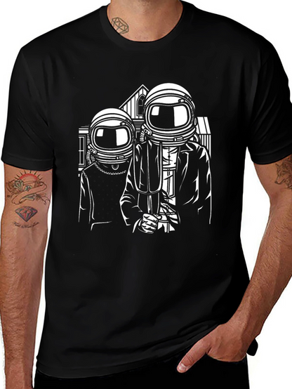 Astronaut American Gothic Black T-Shirt