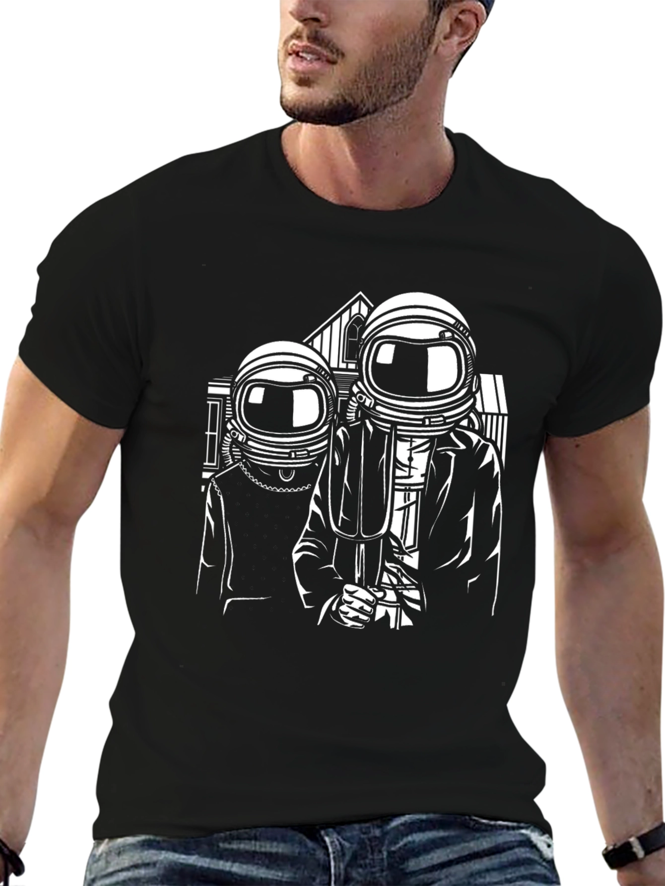 Astronaut American Gothic Black T-Shirt