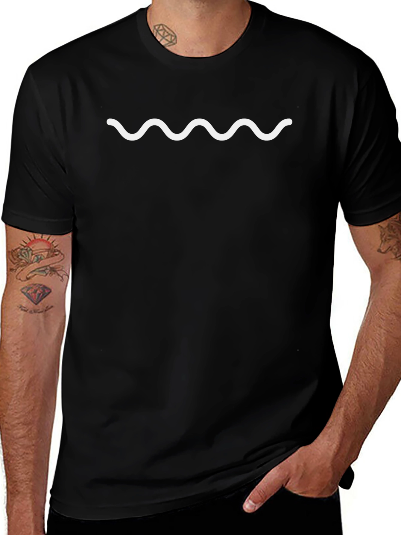 Black Tee with White Wave Graphic