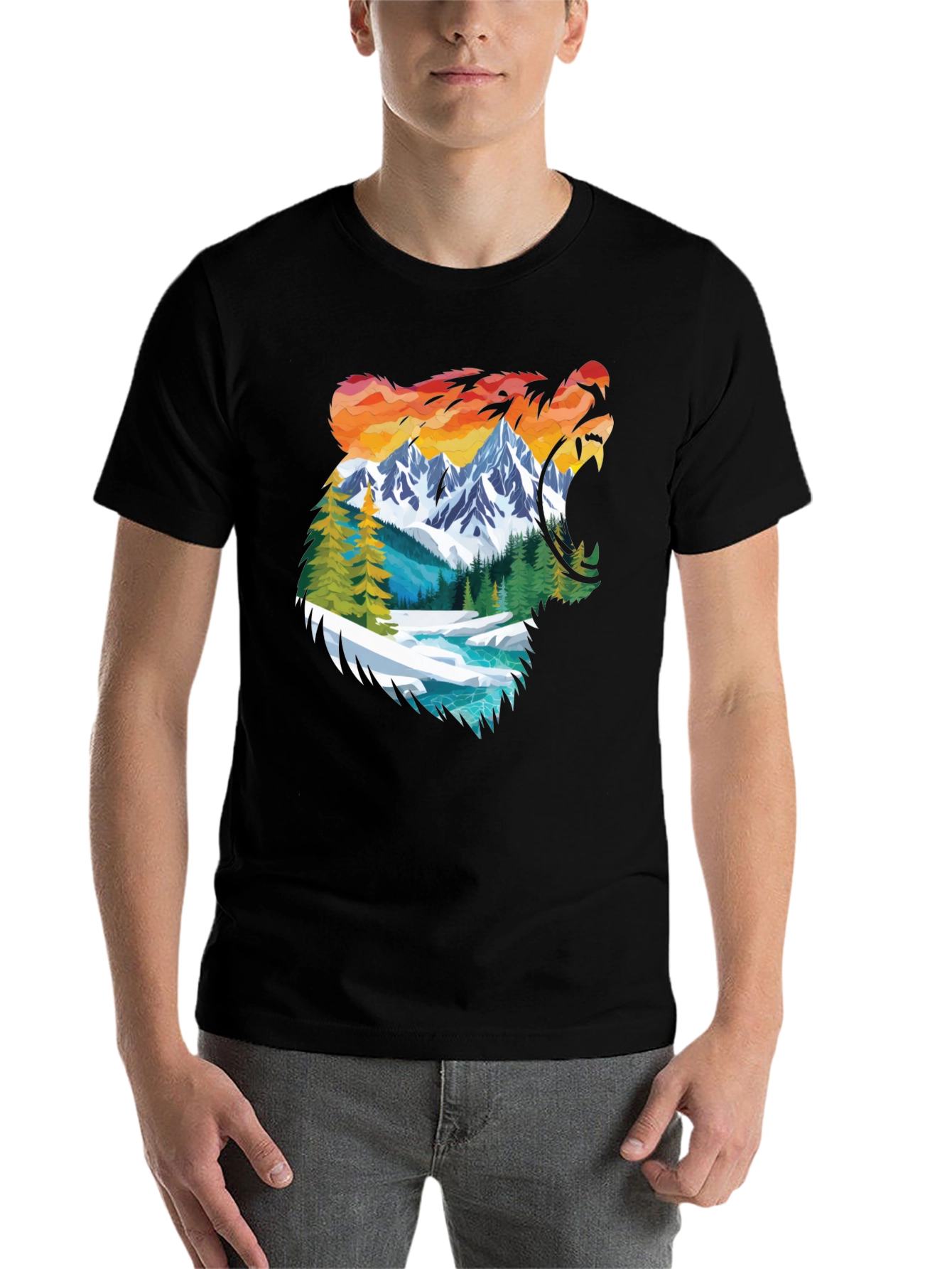 Nature Bear Graphic Tee - Mens Black Shirt