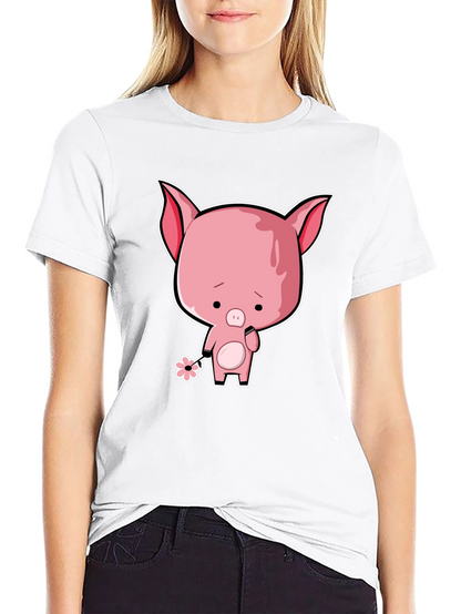 Sad Pig Cartoon T-Shirt - Black