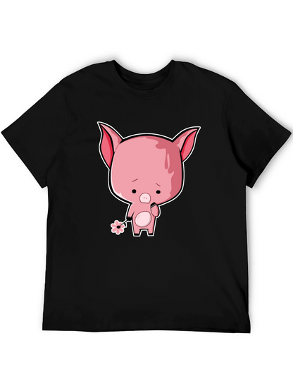 Sad Pig Cartoon T-Shirt - Black