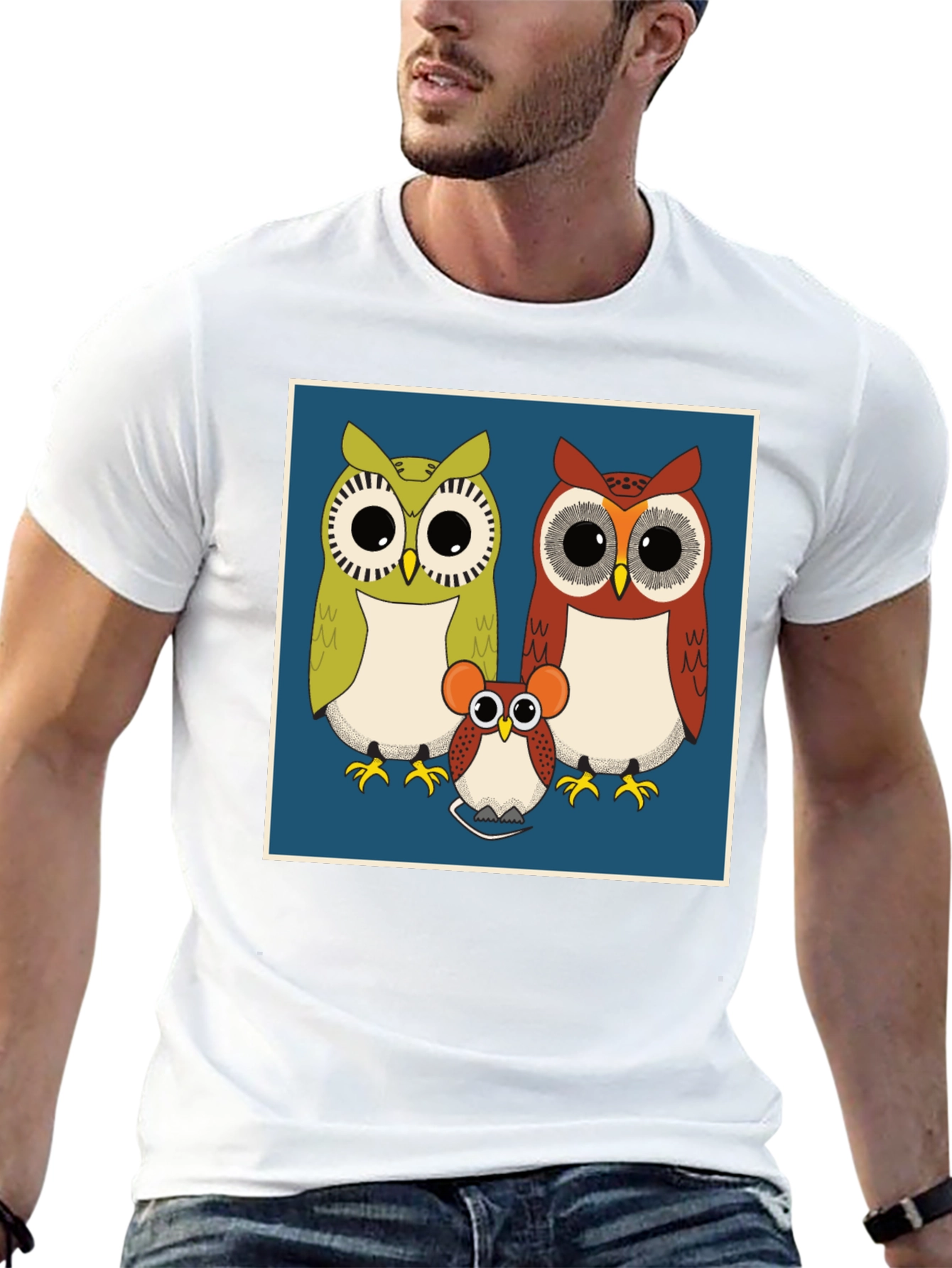 Owl Family Graphic Tee - Cute Cartoon Print T-Shirt