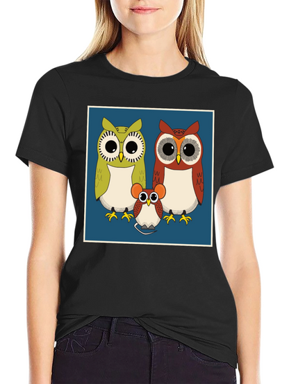 Owl Family Graphic Tee - Cute Cartoon Print T-Shirt
