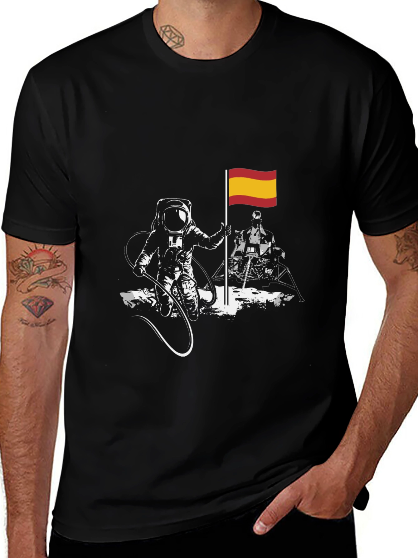 Astronaut Spanish Flag Graphic T-Shirt