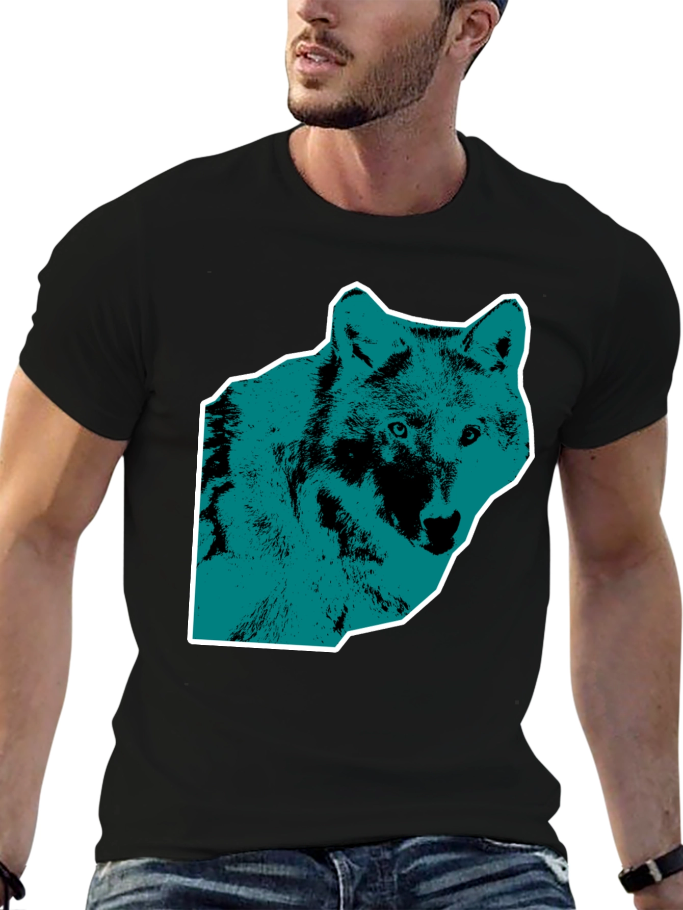 Wolf Graphic Print Mens Black T-Shirt