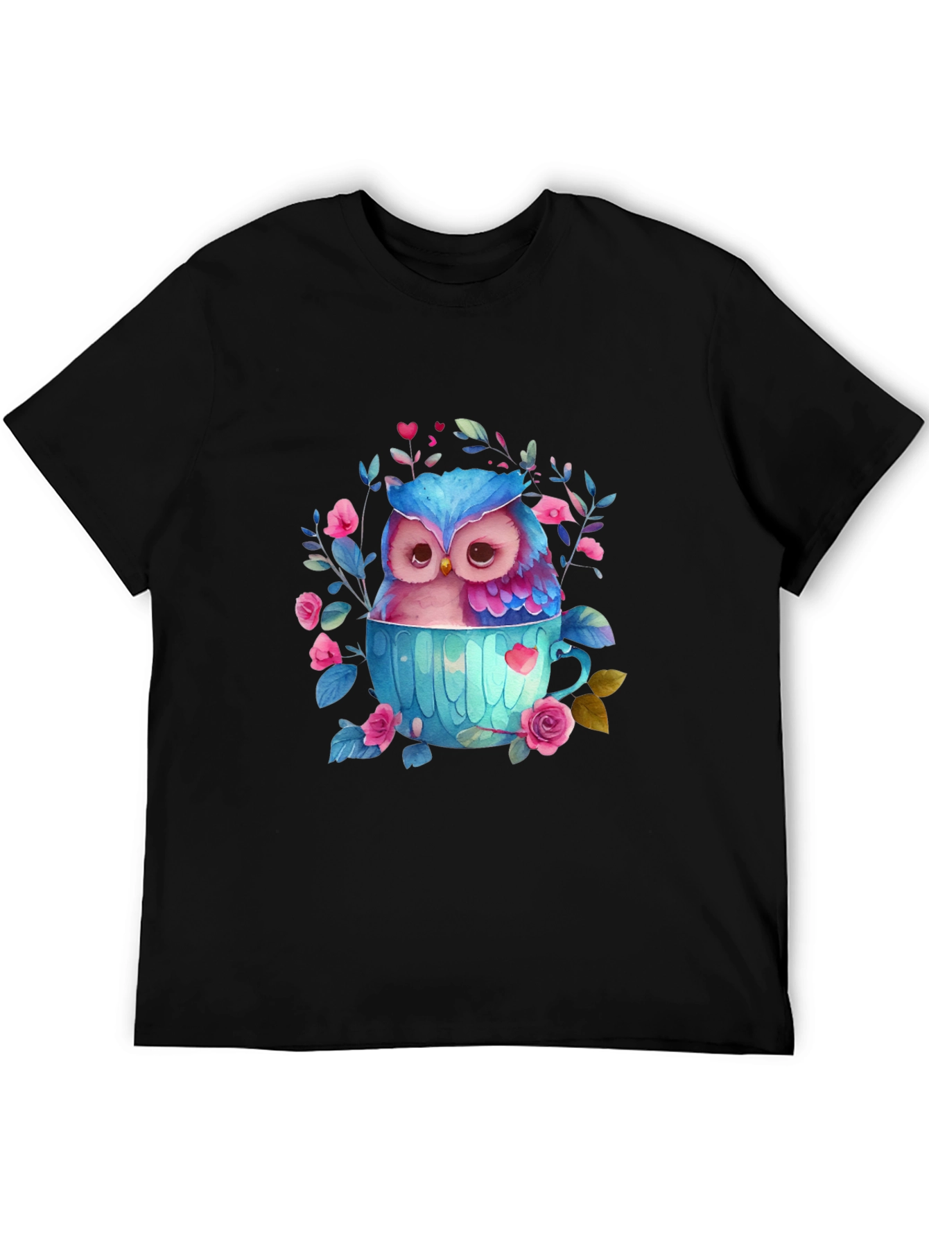 Owl in Teacup Graphic Tee - Cute Bird T-Shirt