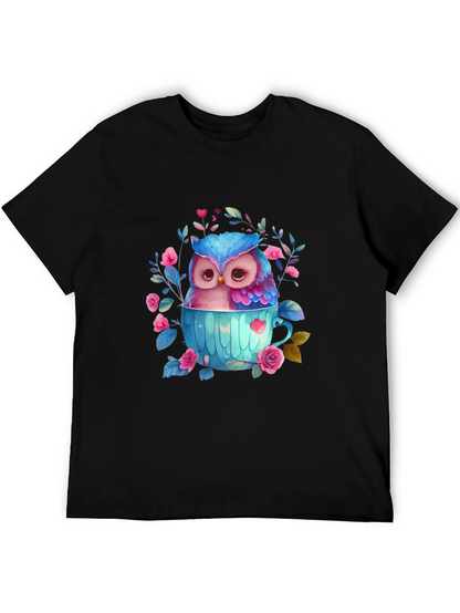 Owl in Teacup Graphic Tee - Cute Bird T-Shirt