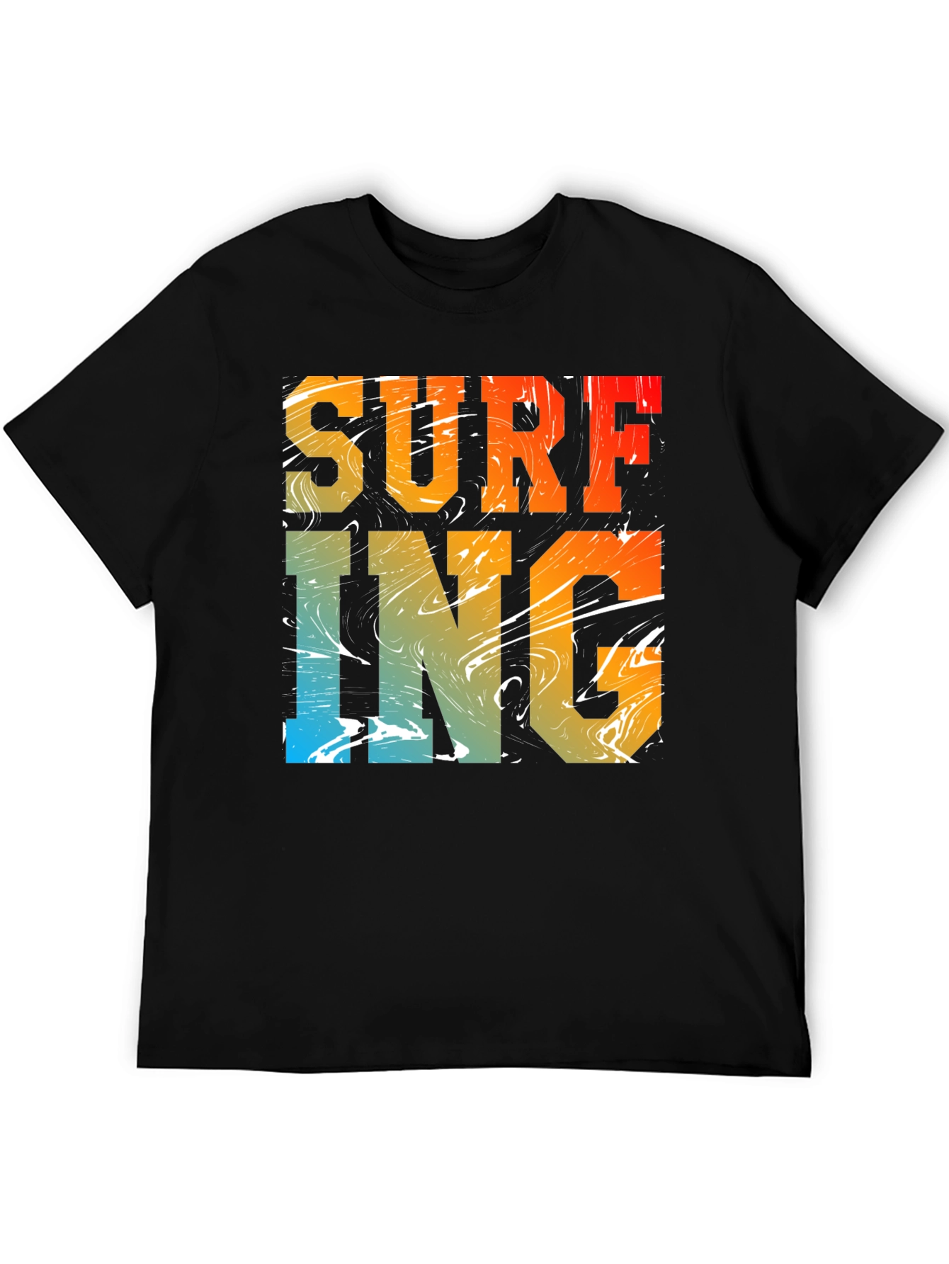 Surfing Graphic Print Black Crew Neck T-Shirt