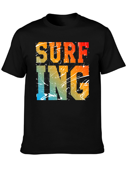 Surfing Graphic Print Black Crew Neck T-Shirt