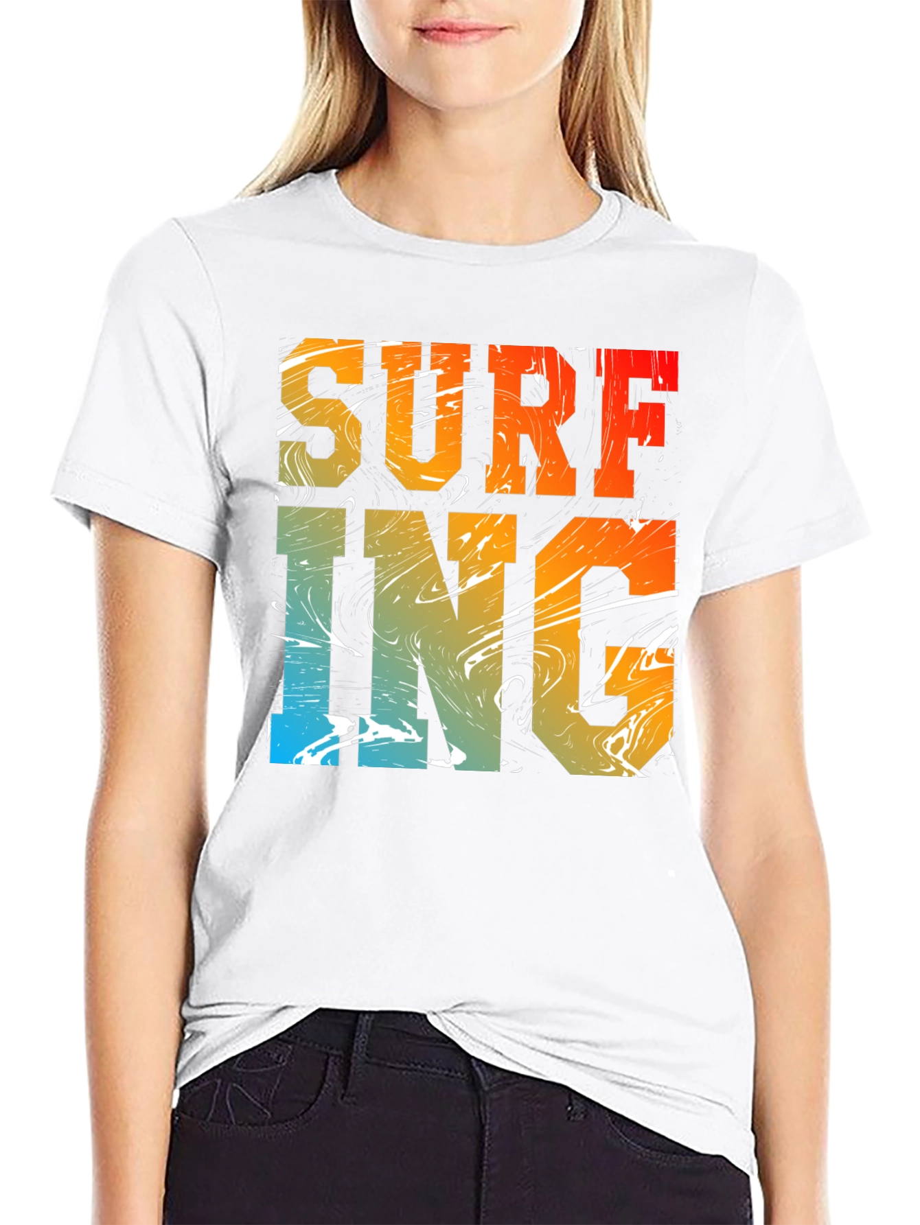 Surfing Graphic Print Black Crew Neck T-Shirt