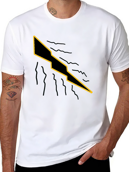 Mens Black T-Shirt with Graphic Lightning Bolt Design
