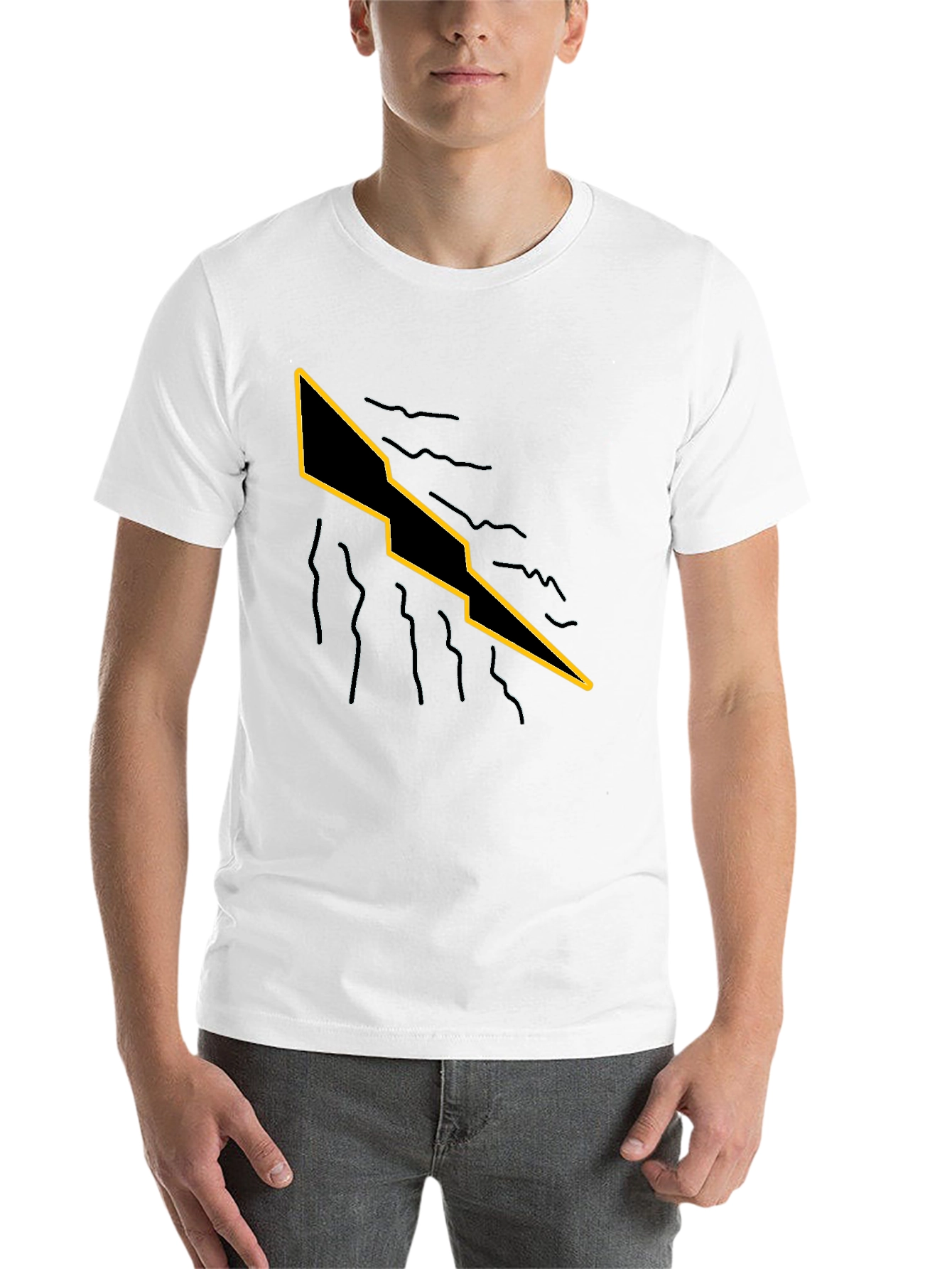 Mens Black T-Shirt with Graphic Lightning Bolt Design