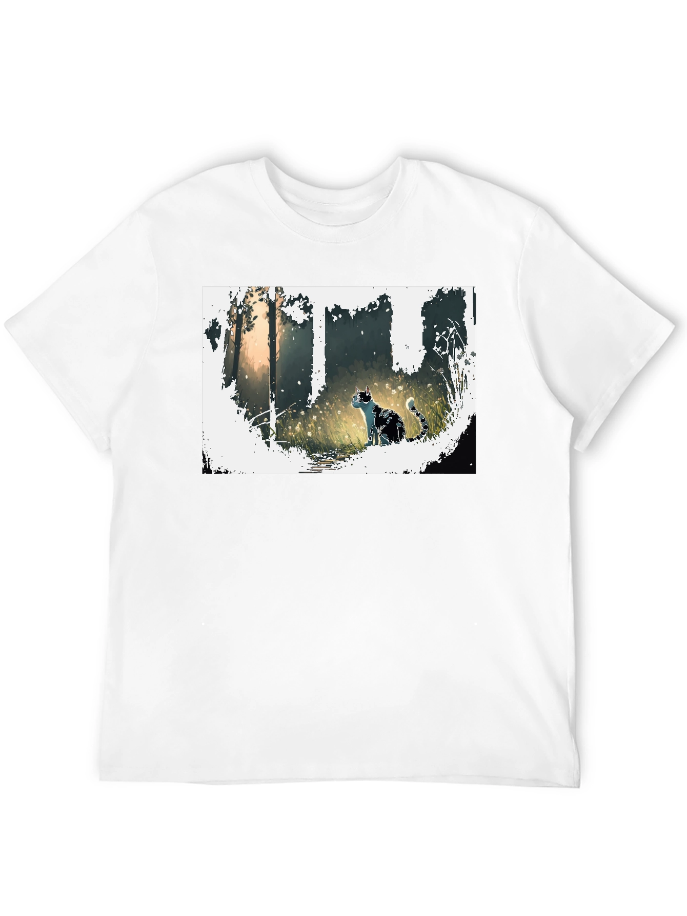 Nature Cat Graphic Tee - Stylish Black T-Shirt