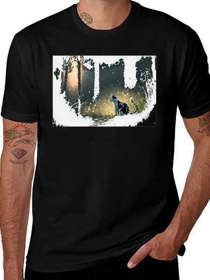 Nature Cat Graphic Tee - Stylish Black T-Shirt