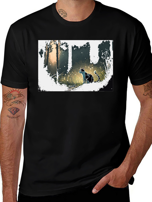 Nature Cat Graphic Tee - Stylish Black T-Shirt