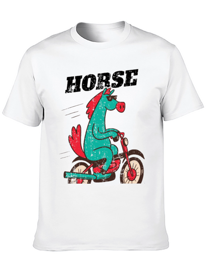 Horse on Motorcycle Graphic T-Shirt - Black