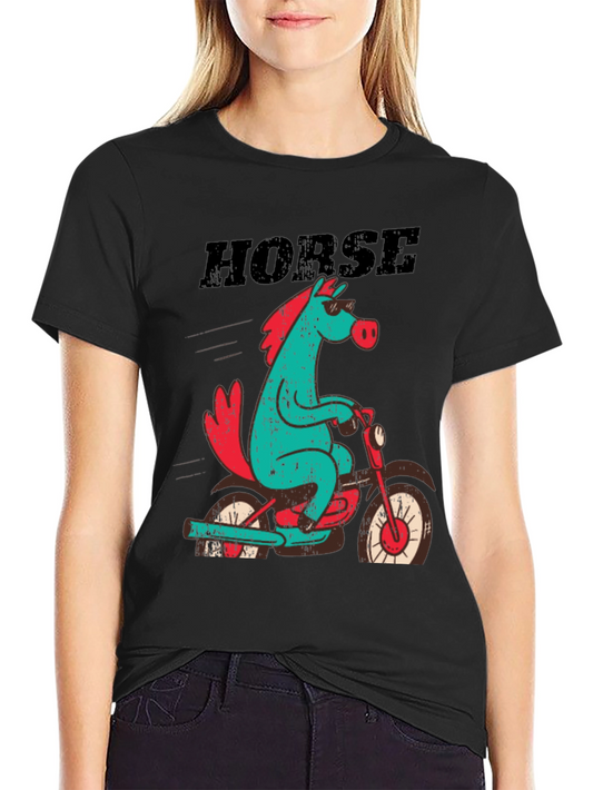 Horse on Motorcycle Graphic T-Shirt - Black